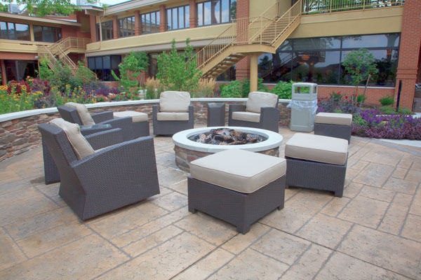 Plenty of Seating on Stamped Concrete Firepit Patio